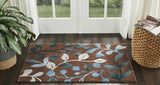 Cozy Handcrafted Botanical Area Rug With Blue Leaves