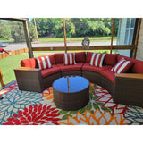 Round Outdoor Sectional Wicker Sofa Set with table Red / Grey / Brown