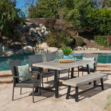Outdoor Dining Set Acacia Wood Table and Bench with Cushion Wicker Chairs I#1031