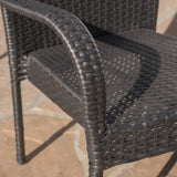 Outdoor Dining Set Acacia Wood Table and Bench with Cushion Wicker Chairs I#1031
