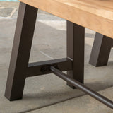 Rustic Natural Wood Stain Dining Table with 2 Benches