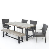 Outdoor Dining Set Acacia Wood Table and Bench with Cushion Wicker Chairs I#1031