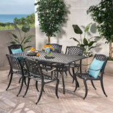 Outdoor Cast Aluminum Black Dining Set 7-piece