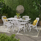 White Metal Patio Set Outdoor 7 Piece Metal Dining Set I#1117