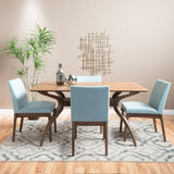 Mid-Century Style Natural Wood Finish Curved Leg 5 Piece Dining Set I#1100