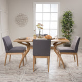 Mid-Century Style Natural Wood Finish Curved Leg 5 Piece Dining Set I#1100