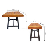 Outdoor Wood Dining Set Table with Two Benches