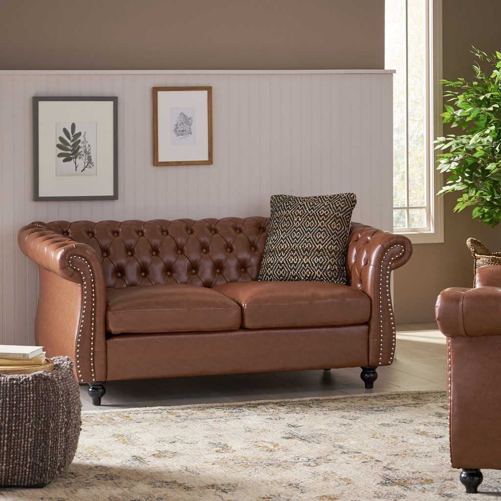 Chesterfield Faux Leather Sofa 2 Seater Loveseat – Nijimaya