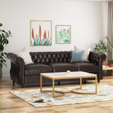 Tufted Leather Sofa with Scroll Arms I#1053