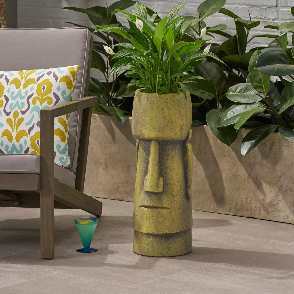 tiki pots for plants Cast Stone Tiki Planter Flower Pot – Nijimaya