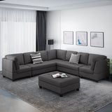 Contemporary L-Shape Fabric Sectional Sofa with Chaise Ottoman