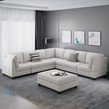 Contemporary L-Shape Fabric Sectional Sofa with Chaise Ottoman