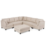 Contemporary L-Shape Fabric Sectional Sofa with Chaise Ottoman