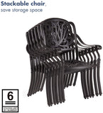 Cast Aluminum Outdoor Dining Set 6 Stackable Chairs with Cushions and Rectangular Table