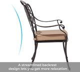 Cast Aluminum Outdoor Dining Set 6 Stackable Chairs with Cushions and Rectangular Table