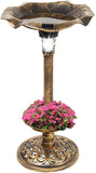 Garden Bird Bath Fountain with Solar Lighted and Planter