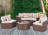 Round Outdoor Sectional Wicker Sofa Set with table Red / Grey / Brown