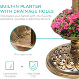 Garden Bird Bath Fountain with Solar Lighted and Planter