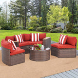 Round Outdoor Sectional Wicker Sofa Set with table Red / Grey / Brown