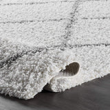 Chic Geometric White with Gray Stripes Shaggy Area rug