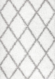 Chic Geometric White with Gray Stripes Shaggy Area rug