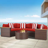 Round Outdoor Sectional Wicker Sofa Set with table Red / Grey / Brown