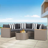 Round Outdoor Sectional Wicker Sofa Set with table Red / Grey / Brown