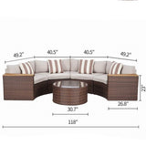 Round Outdoor Sectional Wicker Sofa Set with table Red / Grey / Brown