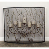 Decorative Forest Design Curved Iron Single Panel Fireplace Screen