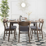 Natural Walnut Finish 50-inch Rectangular 5 Piece Dining Set dark gray cushion