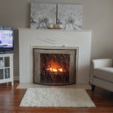 Decorative Forest Design Curved Iron Single Panel Fireplace Screen