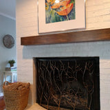 Decorative Forest Design Curved Iron Single Panel Fireplace Screen