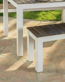 Wood Dining Set With Benches Dark Brown and White