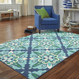 Blue Flora Medallion Area Rug Indoor Rug Outdoor Rug