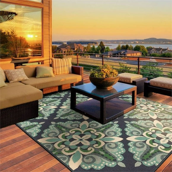 Blue Flora Medallion Area Rug Indoor Rug Outdoor Rug