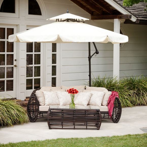 Outdoor Beige Cantilever Umbrella & Base