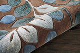 Cozy Handcrafted Botanical Area Rug With Blue Leaves