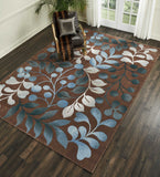 Cozy Handcrafted Botanical Area Rug With Blue Leaves