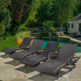 Dark Brown Wicker Pool Side Outdoor Chaise Lounge Chair (Set of 2)