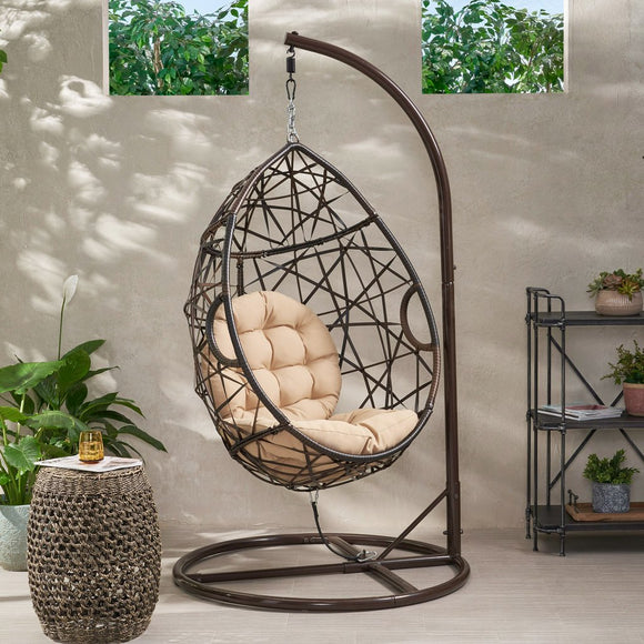 Brown Wicker Hanging Egg Chair I#906