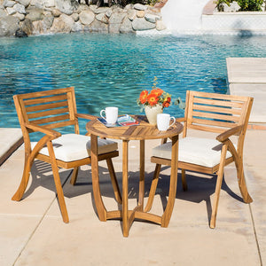 Patio Balcony Wood Bistro Set with Cushion