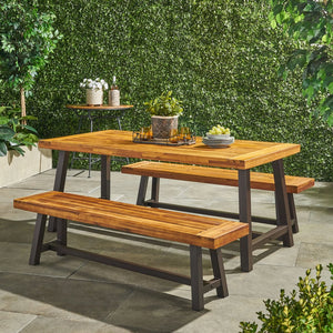 Acacia Wood Outdoor Dining Set with Benches