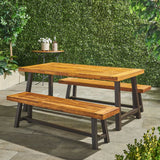 Acacia Wood Outdoor Dining Set with Benches