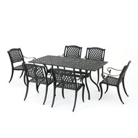 Outdoor Cast Aluminum Black Dining Set 7-piece