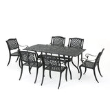 Outdoor Cast Aluminum Black Dining Set 7-piece