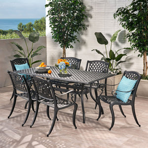 Outdoor Cast Aluminum Black Dining Set 7-piece