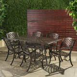 outdoor cast aluminium 7 pcs dining set black 