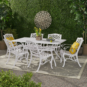 White Metal Patio Set Outdoor 7 Piece Metal Dining Set I#1117
