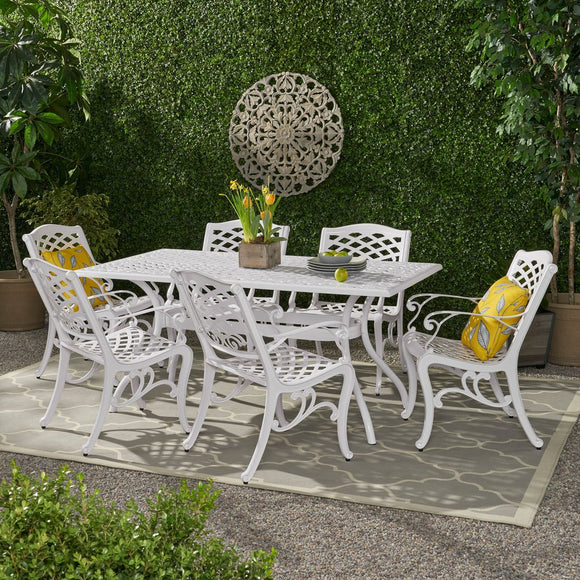 White Metal Patio Set Outdoor 7 Piece Metal Dining Set I#1117