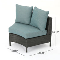 Outdoor 10 Piece Round Wicker Sectional Sofa Set with Teal Cushions